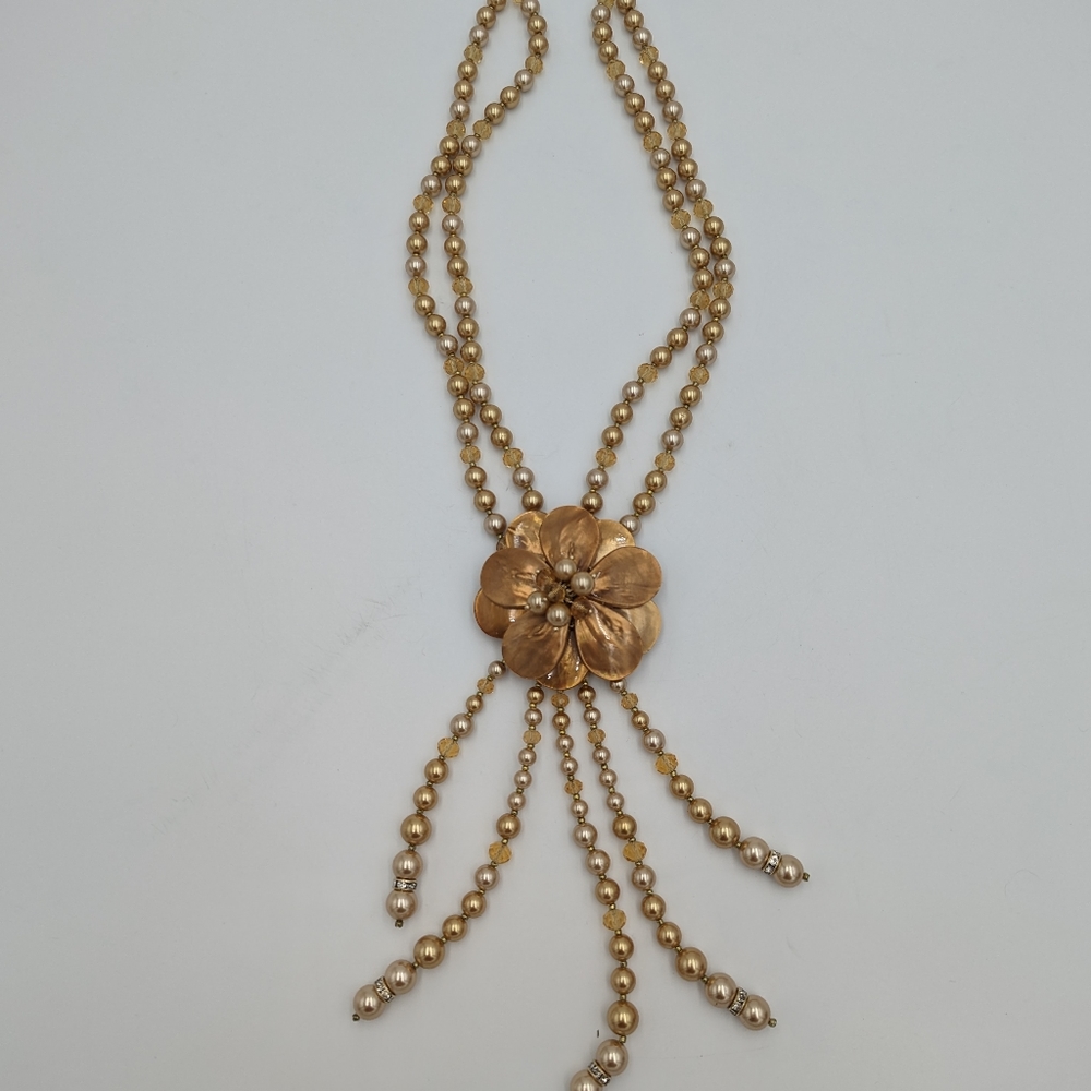 Joan Rivers MOP Gold Bead Glass Starlet Necklace